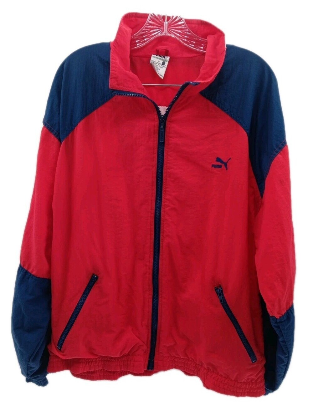 Vintage PUMA Windbreaker Jacket Mens Large Red Embroidered Retro Track Nylon